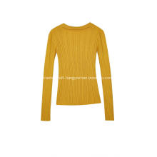 Women's Knitted Polo V-Neck Ribbed Pullover